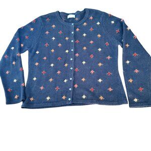 Vtge Portrait Northern Isles Cardigan Embroidered Flowers Sweater Cottagecore XL